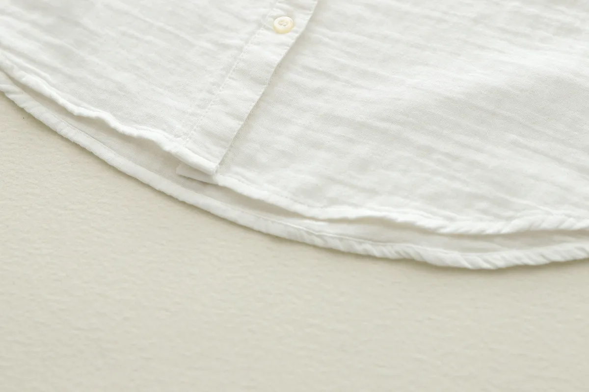 Stand-Up Collar Pure Cotton Double-Layer Yarn Shirt Breathable Soft Waxy Double-Layer Cotton Yarn Long-Sleeved Casual Shirt Women's Shirt display picture 15