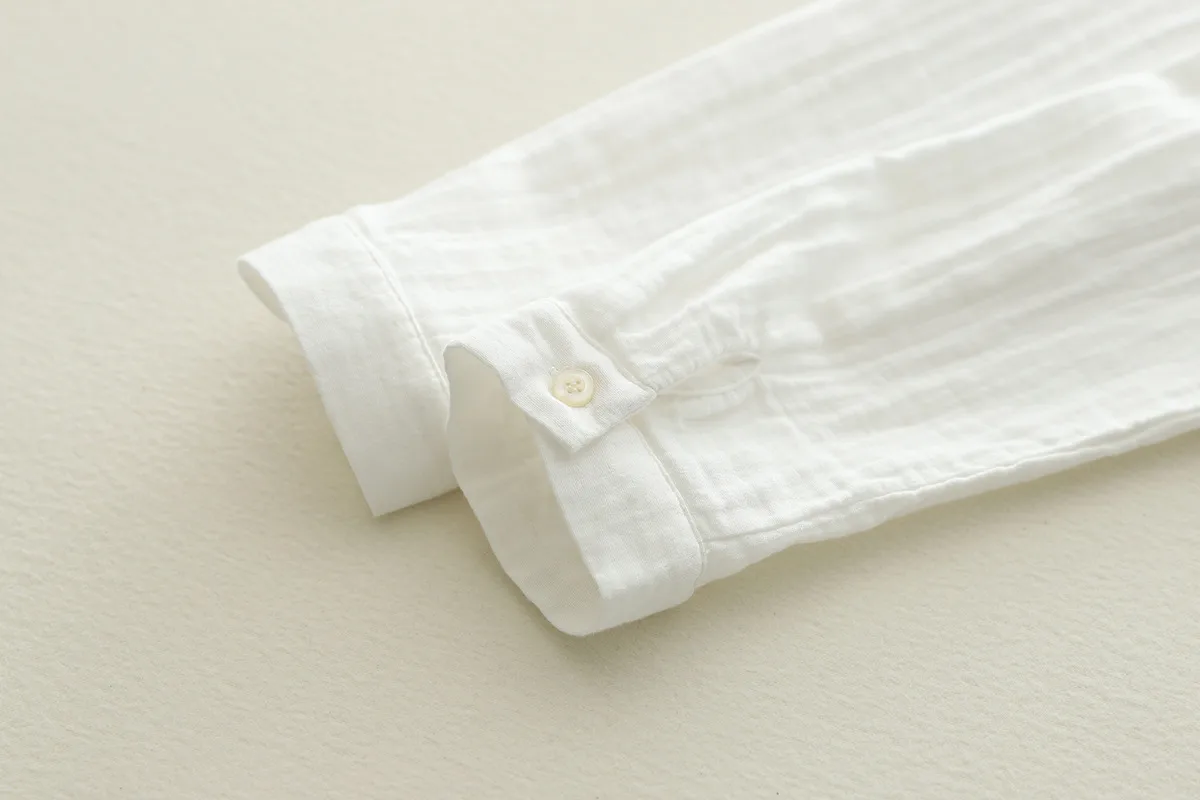 Stand-Up Collar Pure Cotton Double-Layer Yarn Shirt Breathable Soft Waxy Double-Layer Cotton Yarn Long-Sleeved Casual Shirt Women's Shirt display picture 16
