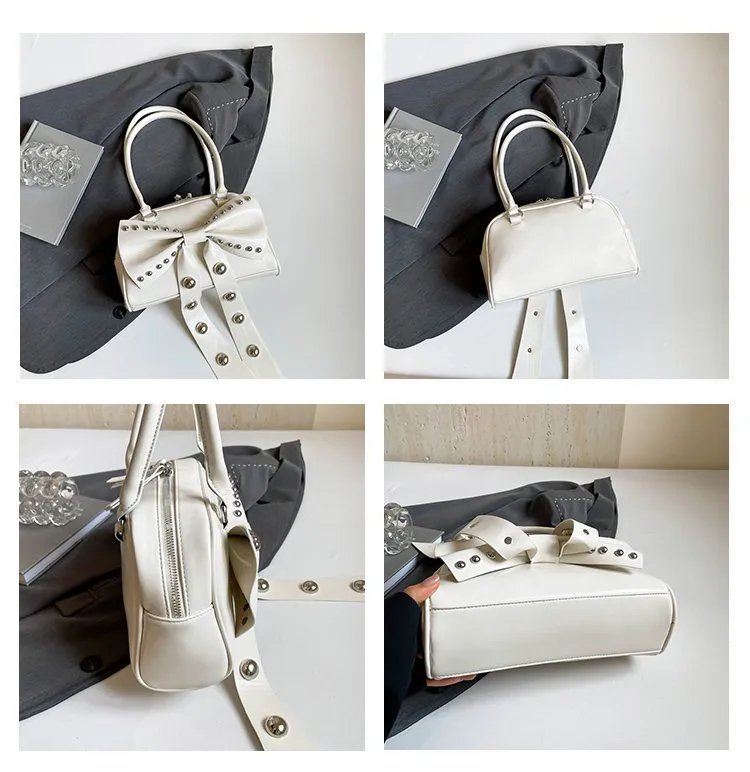 Women's Pu Leather Solid Color Bow Knot Streetwear Square Zipper Shoulder Bag display picture 2