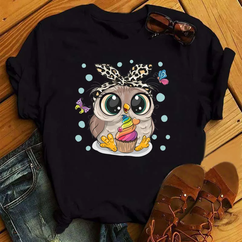 Women's T-shirt Short Sleeve T-Shirts Simple Style Classic Style Printing Owl display picture 2