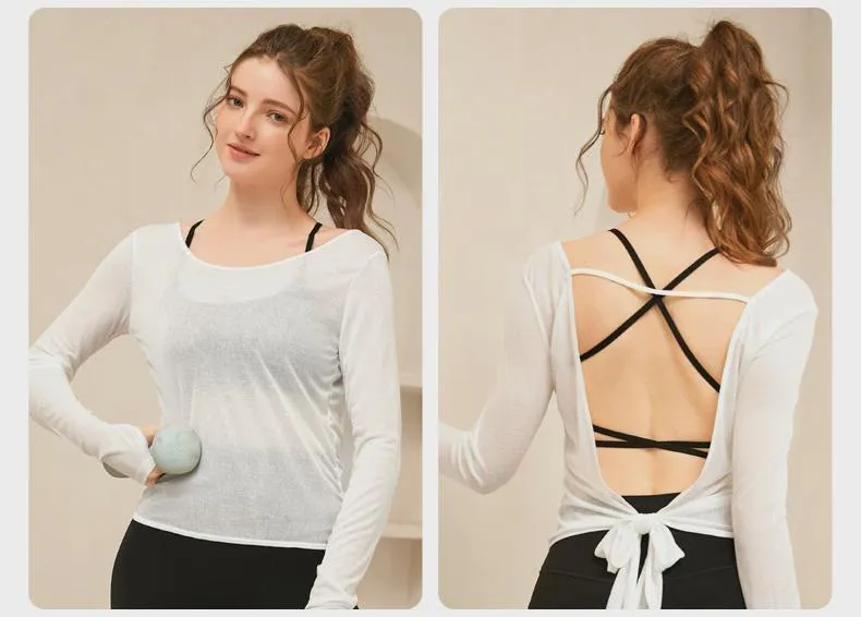 Yoga Long-sleeved T-shirt Women's Design Beauty Back Strap Sports Running Training Fitness Clothing Micro Perspective Blouse Top display picture 1