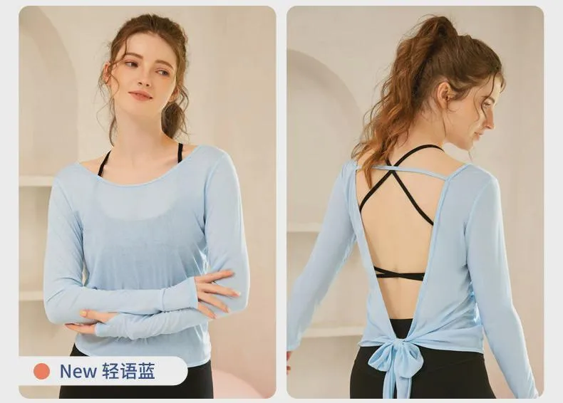 Yoga Long-sleeved T-shirt Women's Design Beauty Back Strap Sports Running Training Fitness Clothing Micro Perspective Blouse Top display picture 2