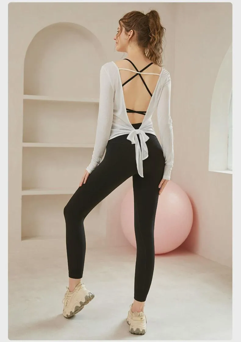 Yoga Long-sleeved T-shirt Women's Design Beauty Back Strap Sports Running Training Fitness Clothing Micro Perspective Blouse Top display picture 3