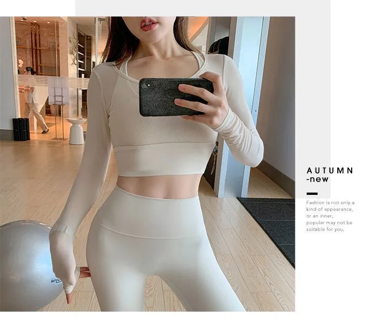 Yoga Wear With Chest Pad, Long-Sleeved T-Shirt, Women's Fake Two-Piece Mesh Short Top, Sexy Sports Pilates Fitness Wear display picture 3