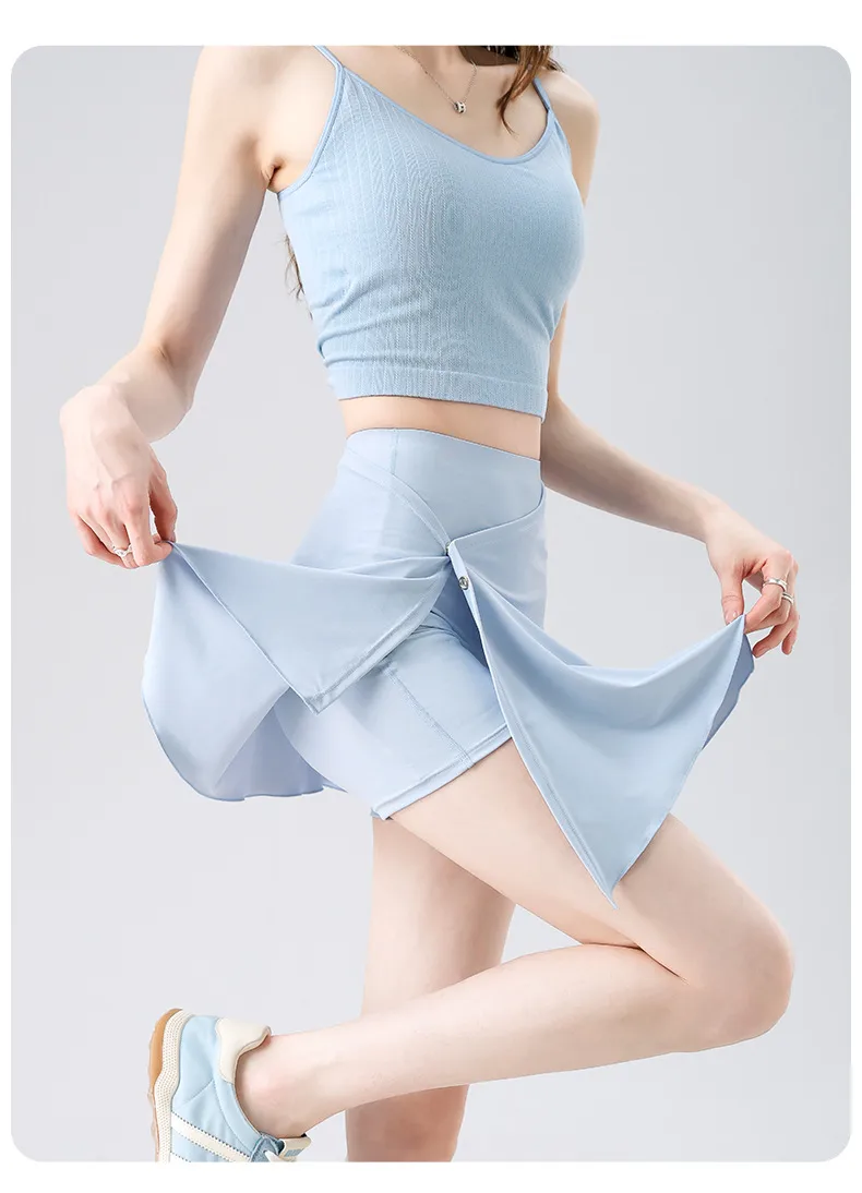 Two-Piece Short Skirt High Waist Hip Lifting Naked Yoga Pants Shorts Fart Curtain Outer Wear Running Pants Breathable Fitness Summer display picture 2