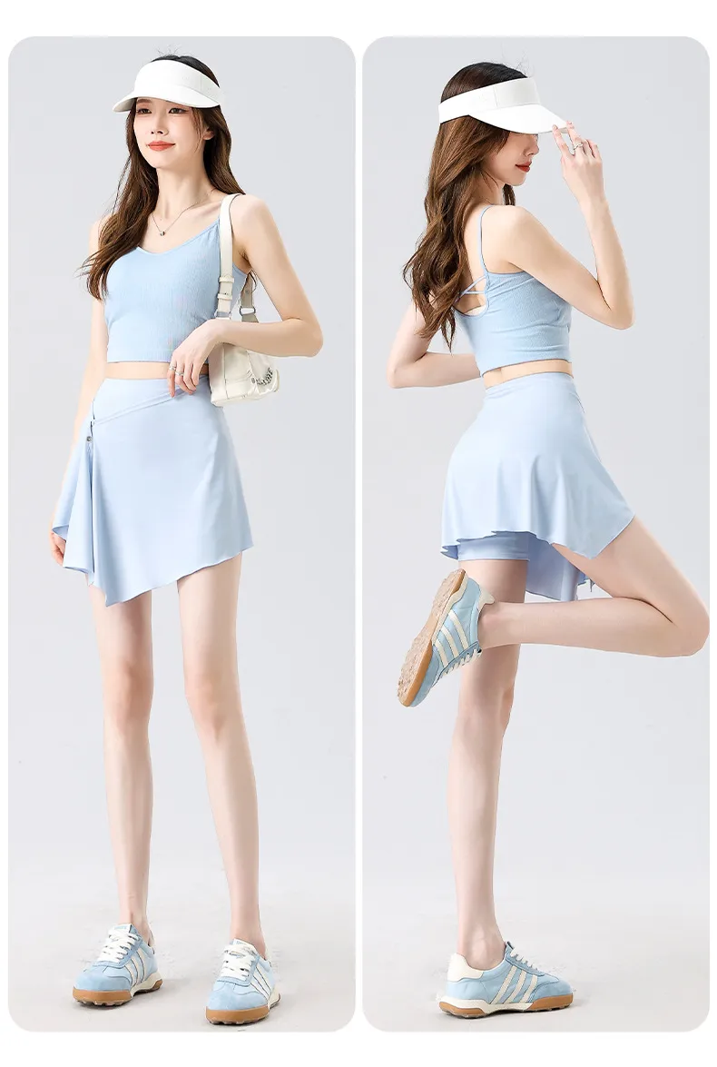 Two-Piece Short Skirt High Waist Hip Lifting Naked Yoga Pants Shorts Fart Curtain Outer Wear Running Pants Breathable Fitness Summer display picture 10