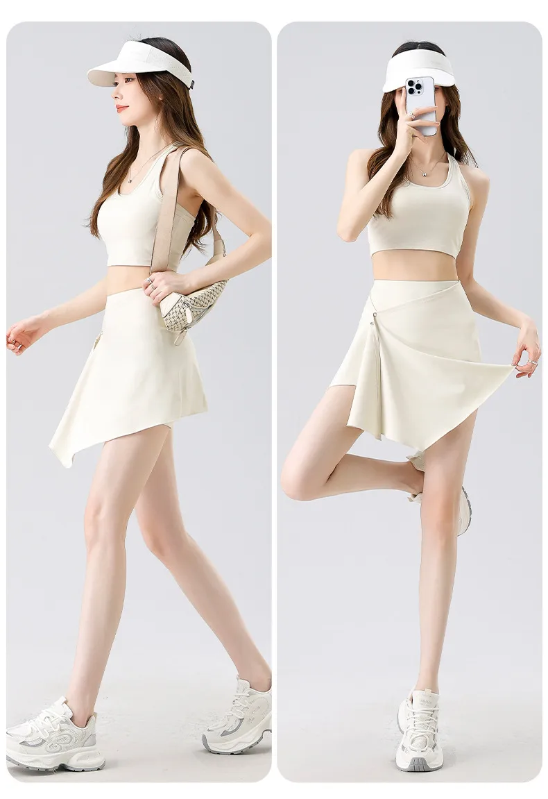 Two-Piece Short Skirt High Waist Hip Lifting Naked Yoga Pants Shorts Fart Curtain Outer Wear Running Pants Breathable Fitness Summer display picture 13