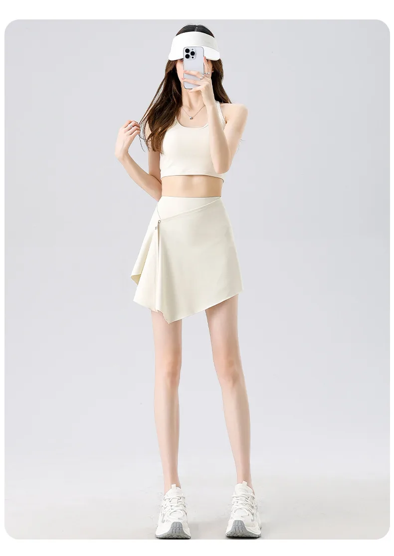 Two-Piece Short Skirt High Waist Hip Lifting Naked Yoga Pants Shorts Fart Curtain Outer Wear Running Pants Breathable Fitness Summer display picture 14