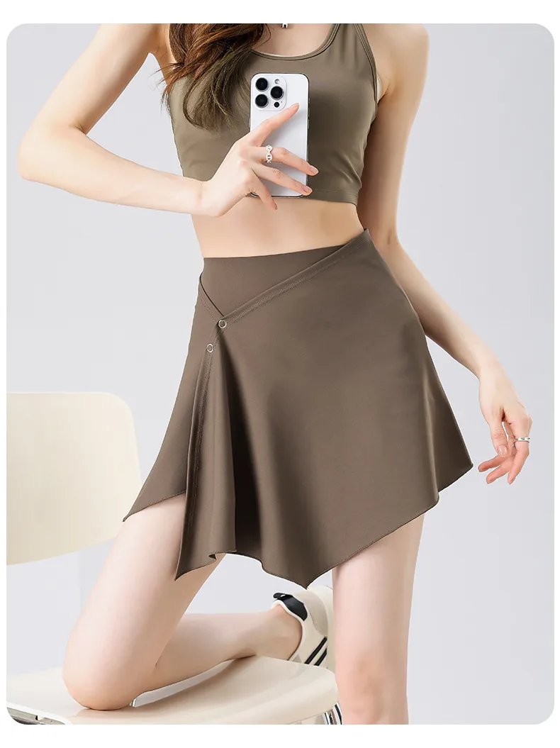 Two-Piece Short Skirt High Waist Hip Lifting Naked Yoga Pants Shorts Fart Curtain Outer Wear Running Pants Breathable Fitness Summer display picture 15