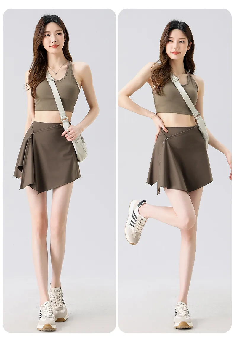 Two-Piece Short Skirt High Waist Hip Lifting Naked Yoga Pants Shorts Fart Curtain Outer Wear Running Pants Breathable Fitness Summer display picture 17
