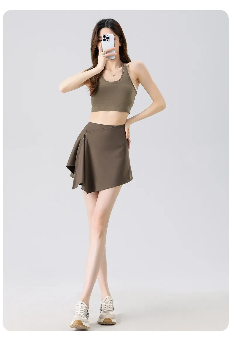 Two-Piece Short Skirt High Waist Hip Lifting Naked Yoga Pants Shorts Fart Curtain Outer Wear Running Pants Breathable Fitness Summer display picture 19