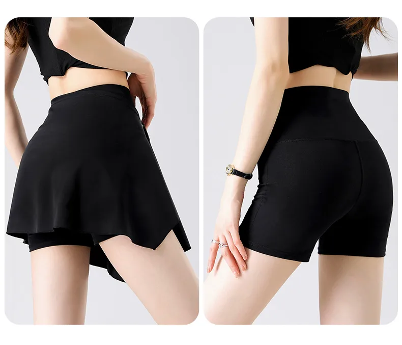 Two-Piece Short Skirt High Waist Hip Lifting Naked Yoga Pants Shorts Fart Curtain Outer Wear Running Pants Breathable Fitness Summer display picture 21