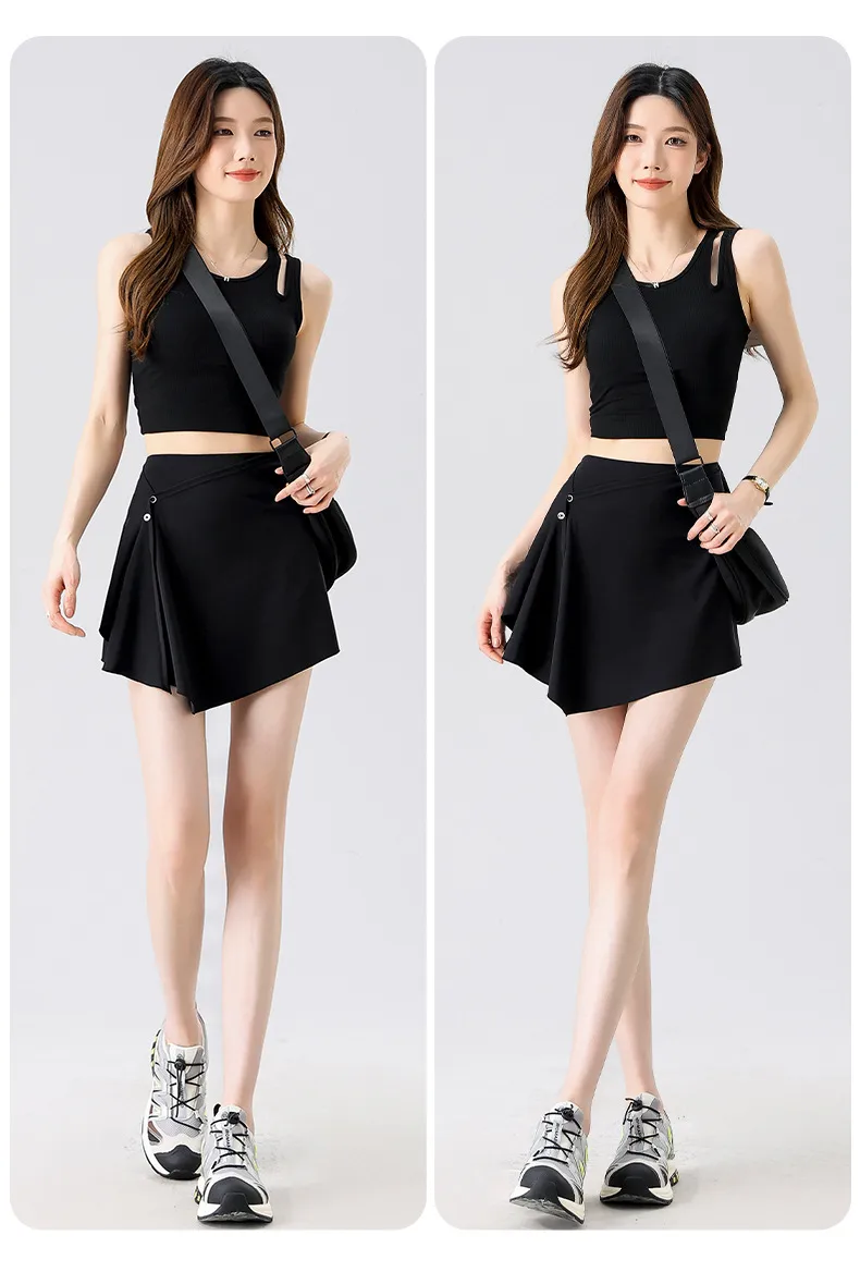Two-Piece Short Skirt High Waist Hip Lifting Naked Yoga Pants Shorts Fart Curtain Outer Wear Running Pants Breathable Fitness Summer display picture 22