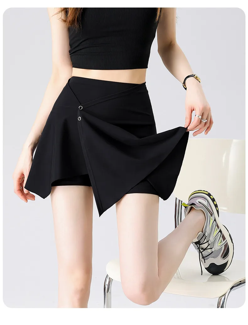 Two-Piece Short Skirt High Waist Hip Lifting Naked Yoga Pants Shorts Fart Curtain Outer Wear Running Pants Breathable Fitness Summer display picture 23