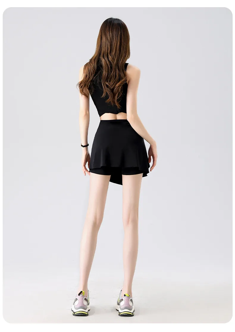 Two-Piece Short Skirt High Waist Hip Lifting Naked Yoga Pants Shorts Fart Curtain Outer Wear Running Pants Breathable Fitness Summer display picture 24