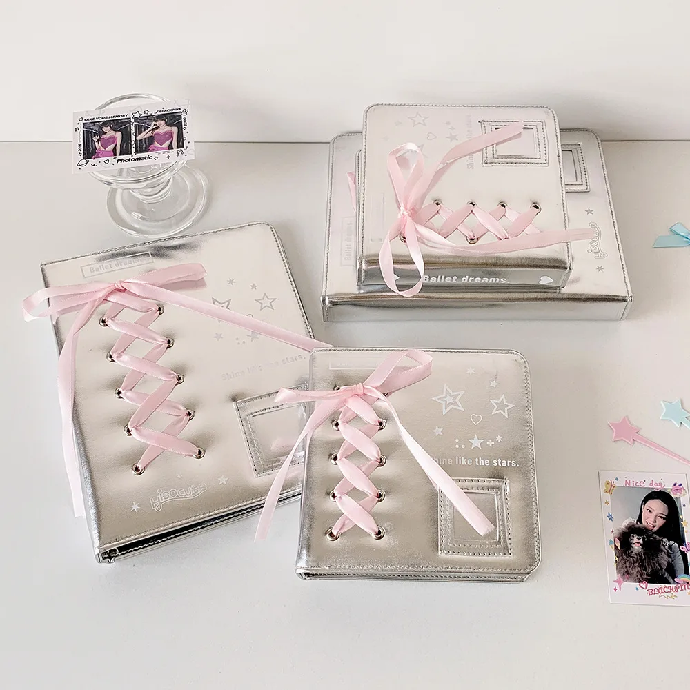 Ballet Silver Leather PU Loose-leaf Album Ballet Ribbon Star-chasing Card Storage Album Three-inch Polyaroid Card Album display picture 2