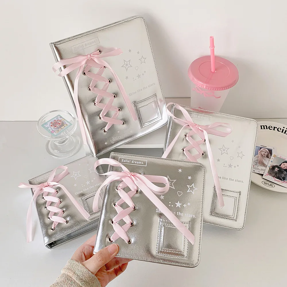 Ballet Silver Leather PU Loose-leaf Album Ballet Ribbon Star-chasing Card Storage Album Three-inch Polyaroid Card Album display picture 5