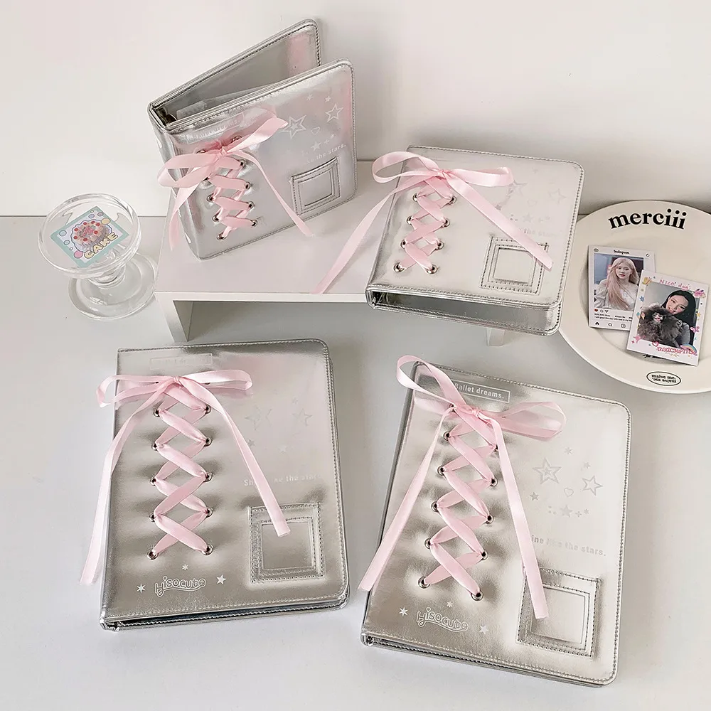 Ballet Silver Leather PU Loose-leaf Album Ballet Ribbon Star-chasing Card Storage Album Three-inch Polyaroid Card Album display picture 6