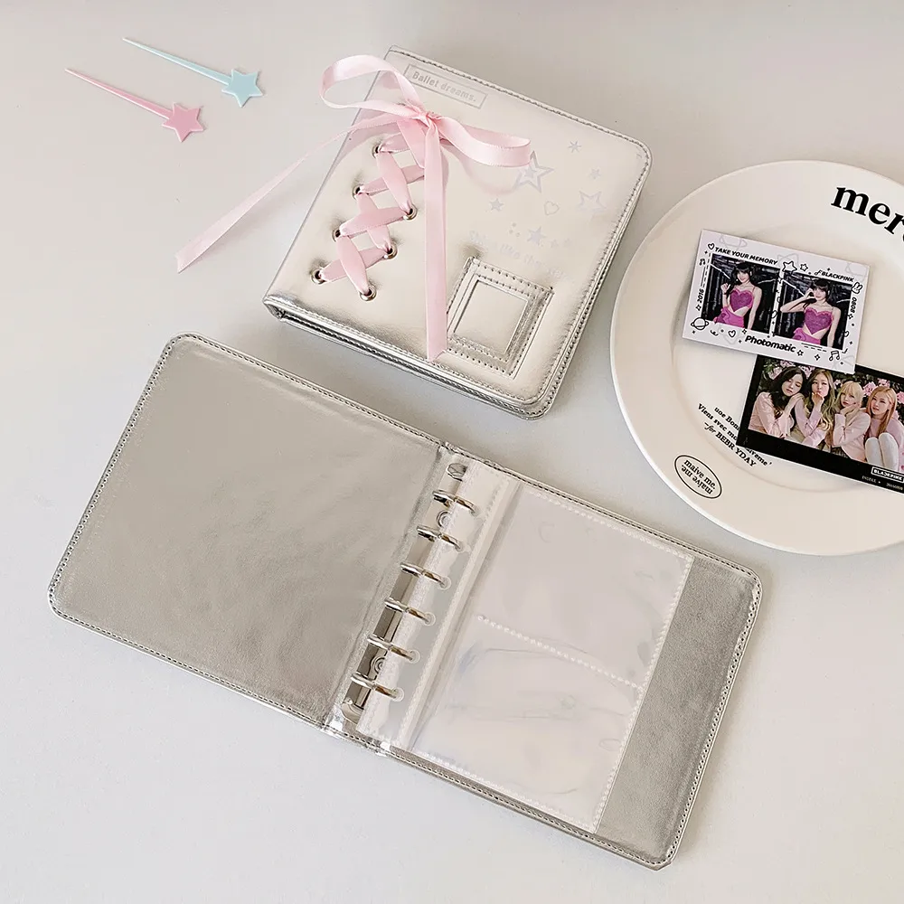 Ballet Silver Leather PU Loose-leaf Album Ballet Ribbon Star-chasing Card Storage Album Three-inch Polyaroid Card Album display picture 9