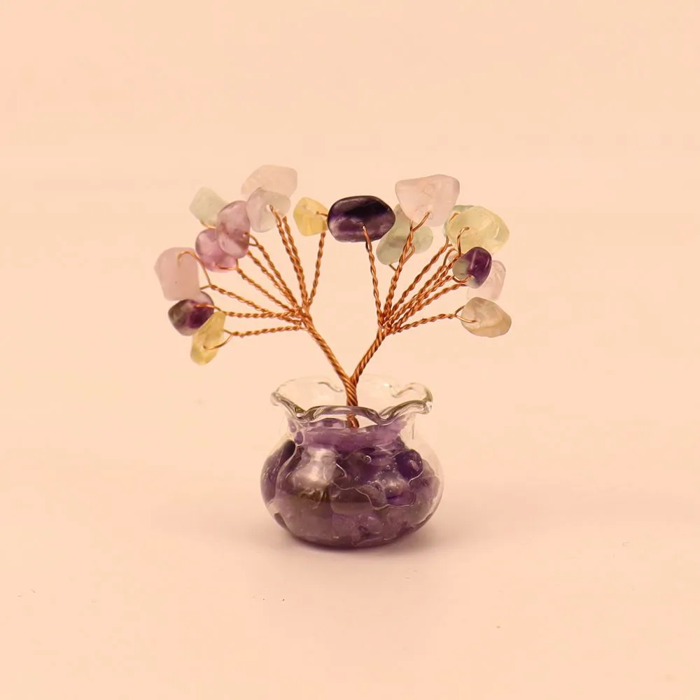 Natural Yellow Purple Pink Crystal Crystal Gravel Money Tree Hand-Woven Car Mini Crystal Tree Small Ornaments H21 display picture 11