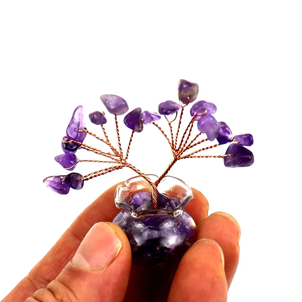 Natural Yellow Purple Pink Crystal Crystal Gravel Money Tree Hand-Woven Car Mini Crystal Tree Small Ornaments H21 display picture 9