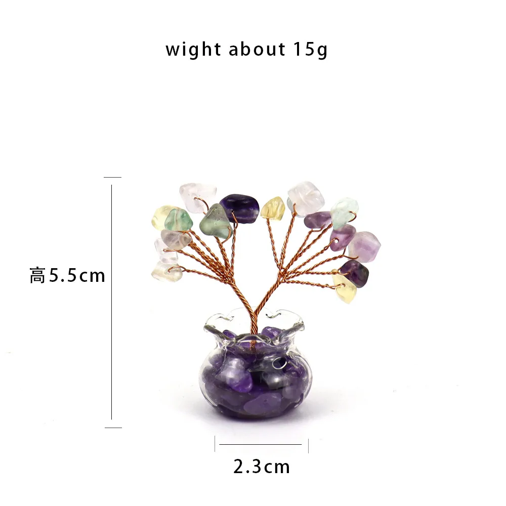 Natural Yellow Purple Pink Crystal Crystal Gravel Money Tree Hand-Woven Car Mini Crystal Tree Small Ornaments H21 display picture 2