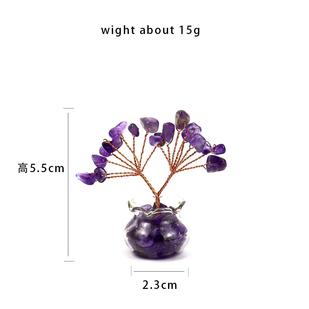 Natural Yellow Purple Pink Crystal Crystal Gravel Money Tree Hand-Woven Car Mini Crystal Tree Small Ornaments H21 display picture 7