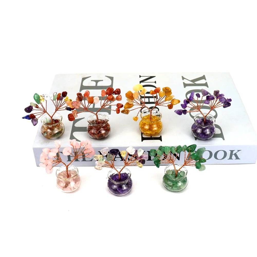 Natural Yellow Purple Pink Crystal Crystal Gravel Money Tree Hand-Woven Car Mini Crystal Tree Small Ornaments H21 display picture 8