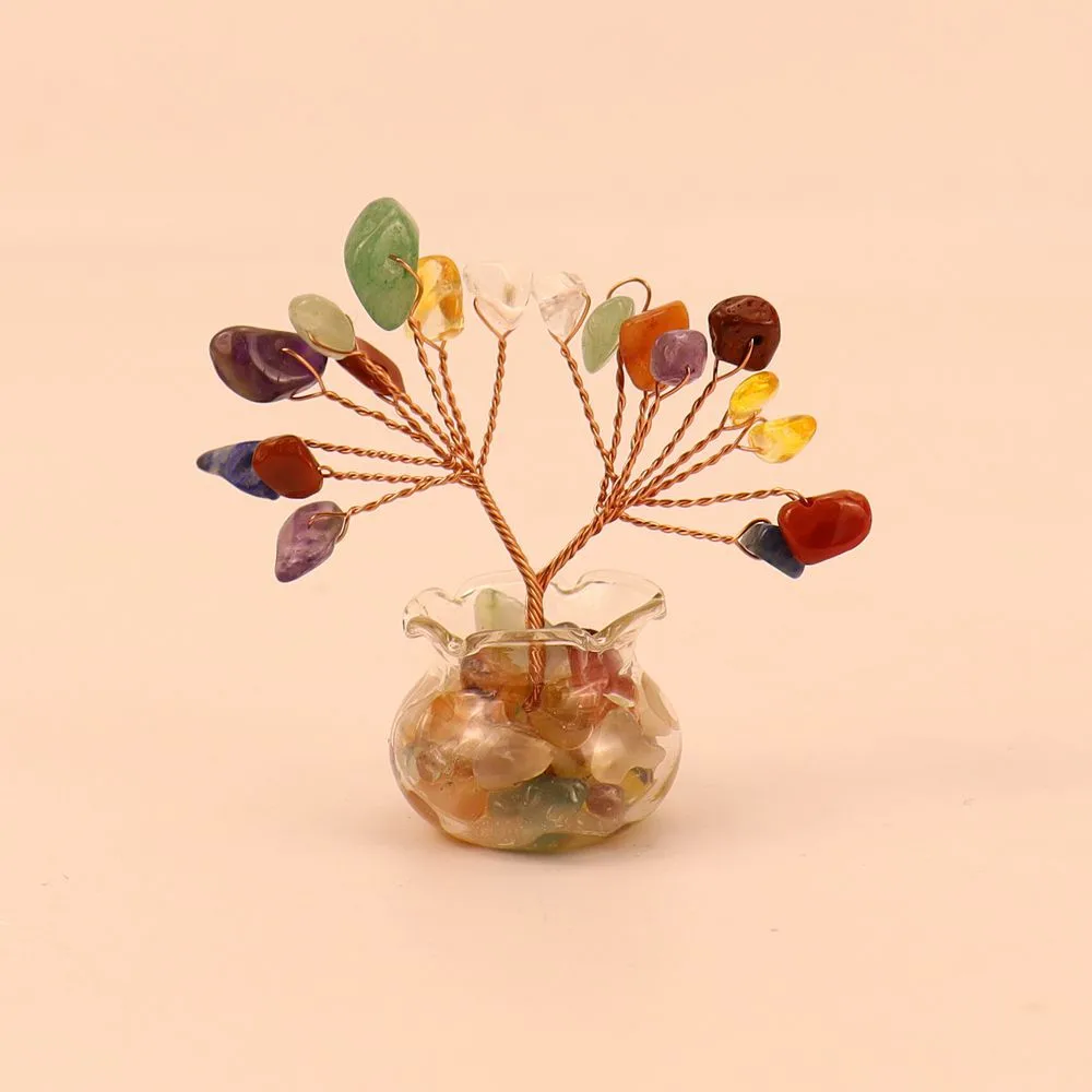 Natural Yellow Purple Pink Crystal Crystal Gravel Money Tree Hand-Woven Car Mini Crystal Tree Small Ornaments H21 display picture 16