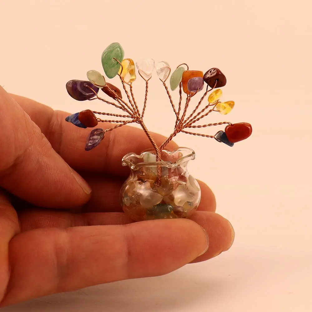 Natural Yellow Purple Pink Crystal Crystal Gravel Money Tree Hand-Woven Car Mini Crystal Tree Small Ornaments H21 display picture 17