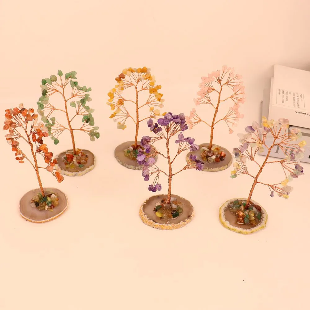 Purple Pink Citrine Gravel Money Tree Hand-Woven Agate Piece Base Home Desktop Crystal Tree Ornaments H10 display picture 7