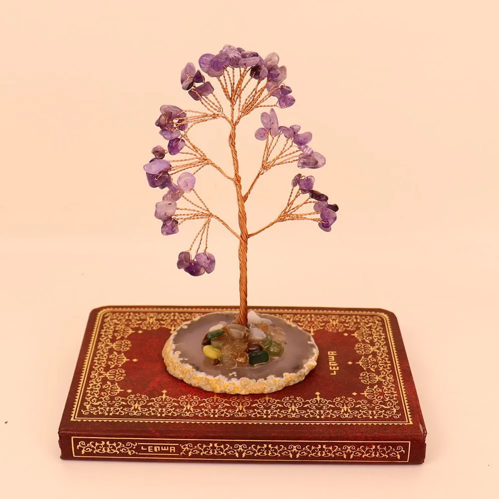 Purple Pink Citrine Gravel Money Tree Hand-Woven Agate Piece Base Home Desktop Crystal Tree Ornaments H10 display picture 9