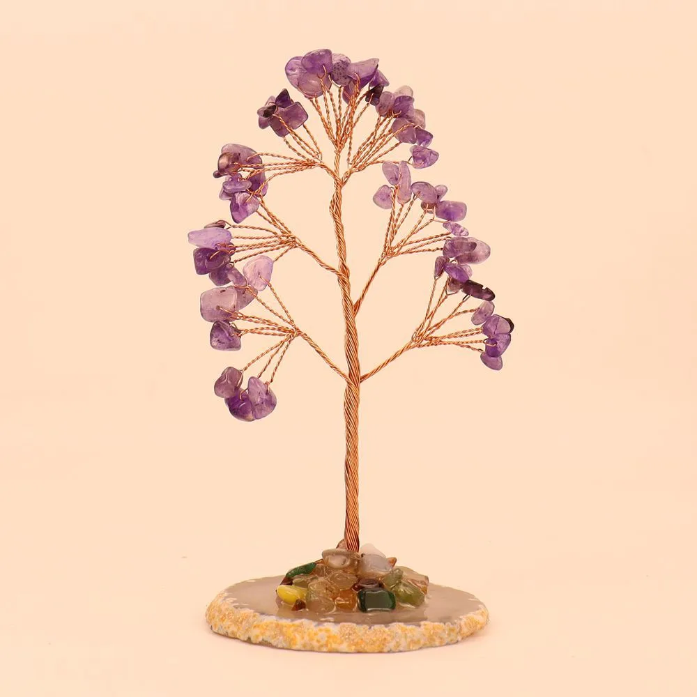 Purple Pink Citrine Gravel Money Tree Hand-Woven Agate Piece Base Home Desktop Crystal Tree Ornaments H10 display picture 10