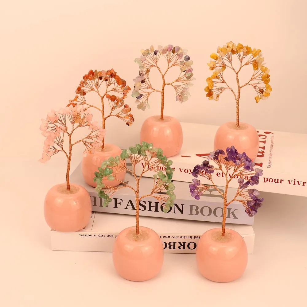 Natural Colorful Gravel Crystal Tree Ornaments Ceramic Apple Base Office Desk Amethyst Money Tree H15 display picture 8