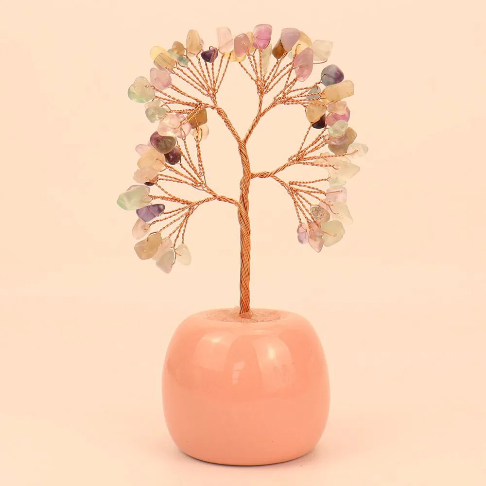 Natural Colorful Gravel Crystal Tree Ornaments Ceramic Apple Base Office Desk Amethyst Money Tree H15 display picture 10