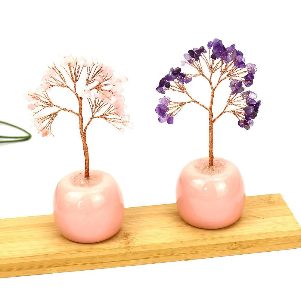 Natural Colorful Gravel Crystal Tree Ornaments Ceramic Apple Base Office Desk Amethyst Money Tree H15 display picture 7