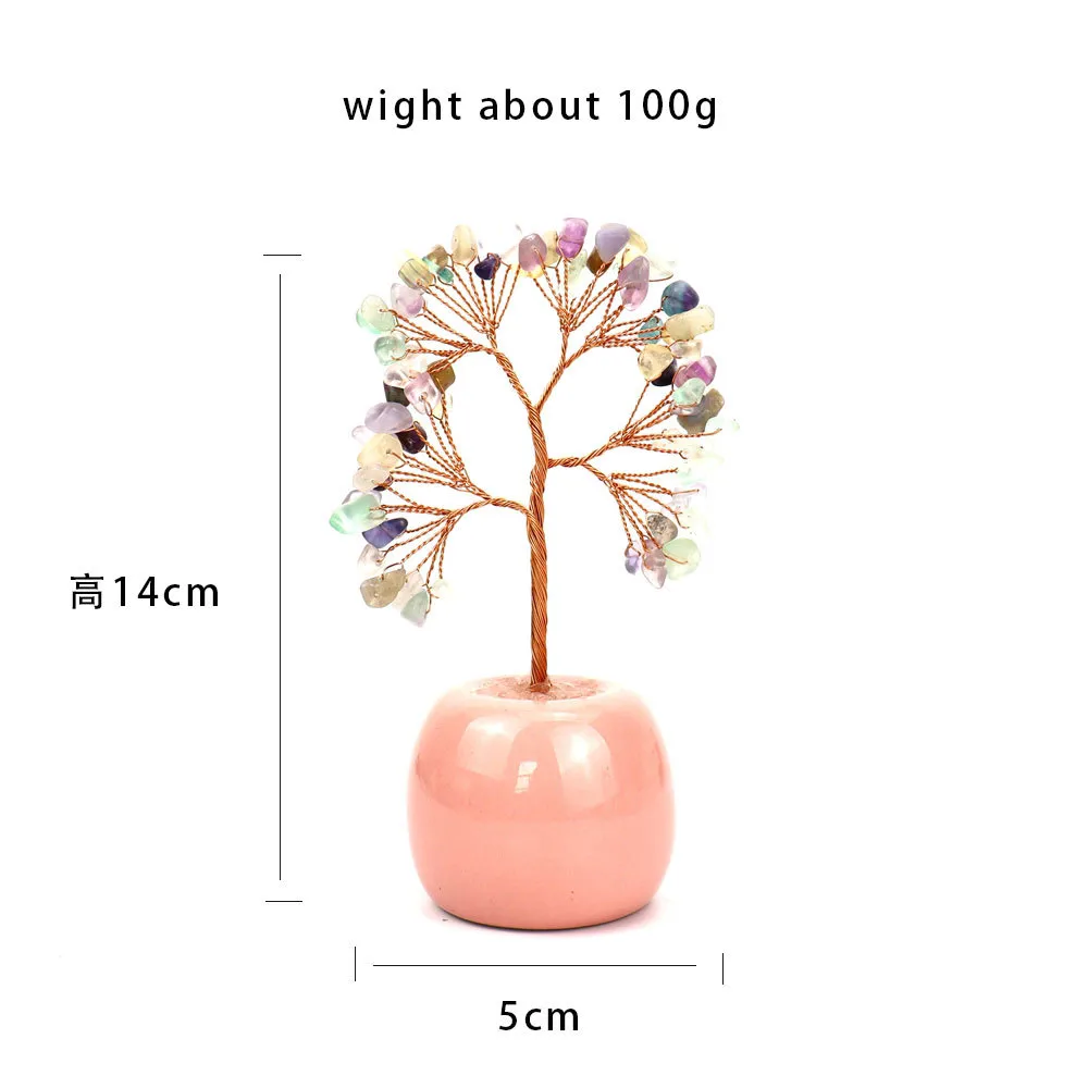 Natural Colorful Gravel Crystal Tree Ornaments Ceramic Apple Base Office Desk Amethyst Money Tree H15 display picture 1