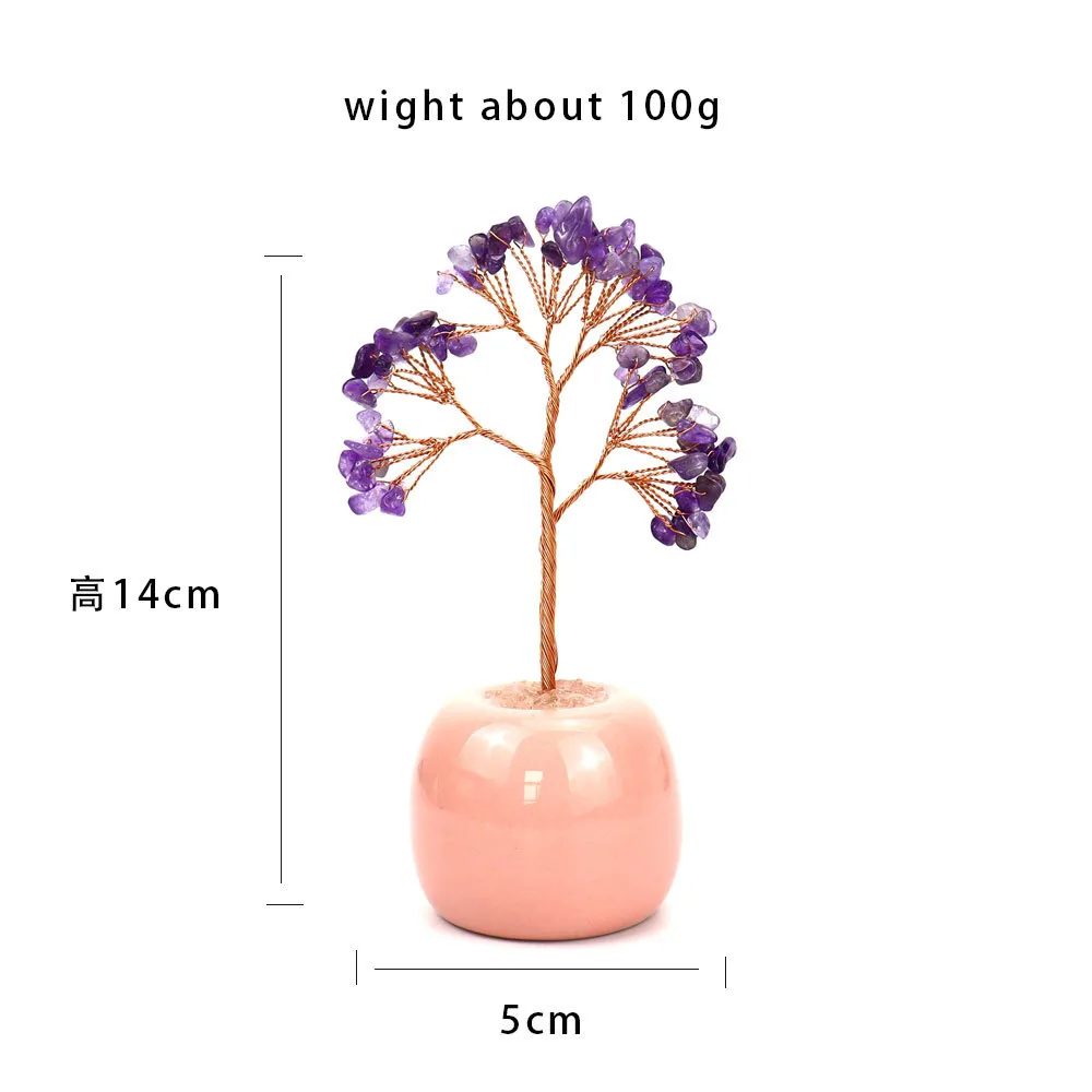 Natural Colorful Gravel Crystal Tree Ornaments Ceramic Apple Base Office Desk Amethyst Money Tree H15 display picture 2