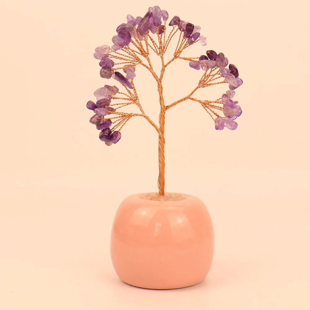 Natural Colorful Gravel Crystal Tree Ornaments Ceramic Apple Base Office Desk Amethyst Money Tree H15 display picture 13