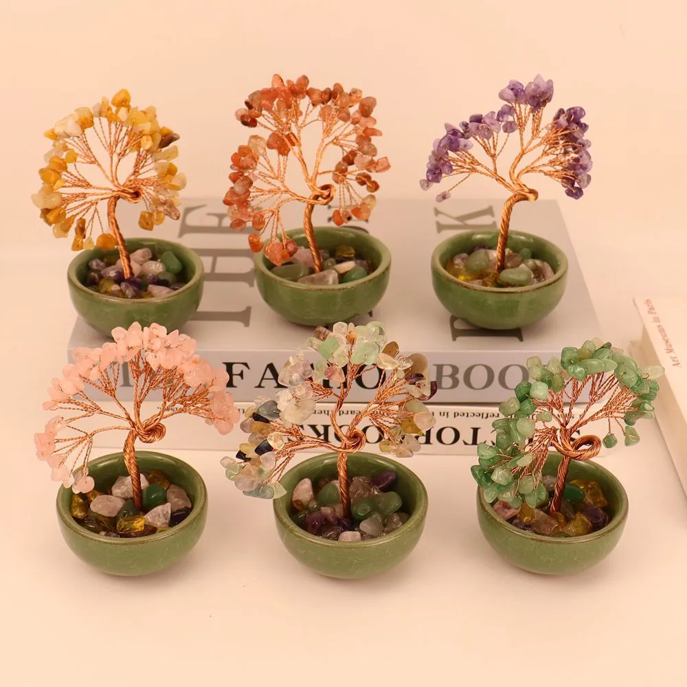 Natural Citrine Fortune Tree Tea Cup Treasure Bowl Crystal Money Tree Desktop Decoration Crystal Tree Ornament H14 display picture 7