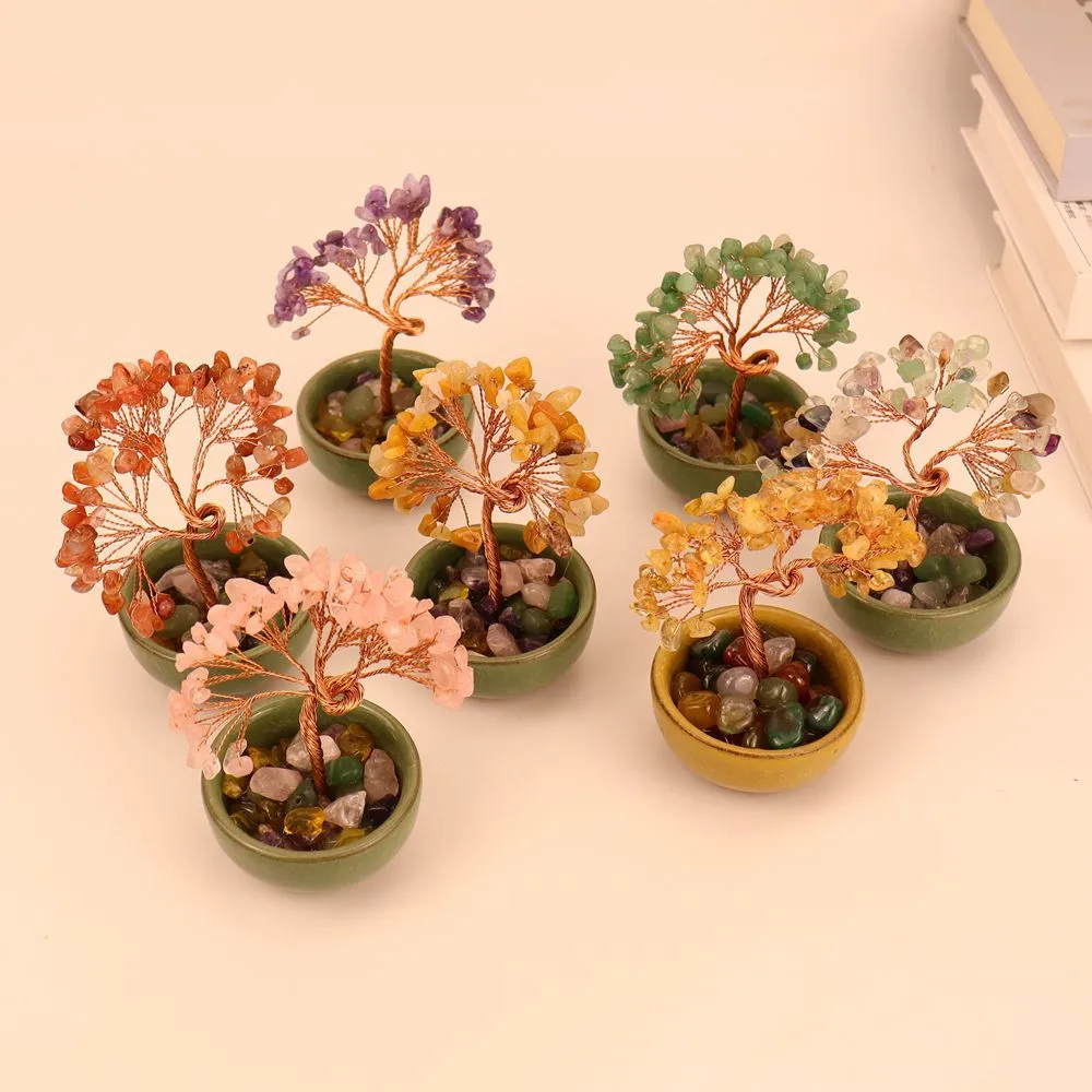 Natural Citrine Fortune Tree Tea Cup Treasure Bowl Crystal Money Tree Desktop Decoration Crystal Tree Ornament H14 display picture 8