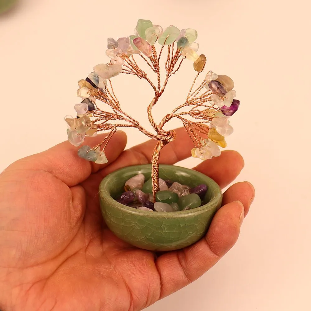 Natural Citrine Fortune Tree Tea Cup Treasure Bowl Crystal Money Tree Desktop Decoration Crystal Tree Ornament H14 display picture 9