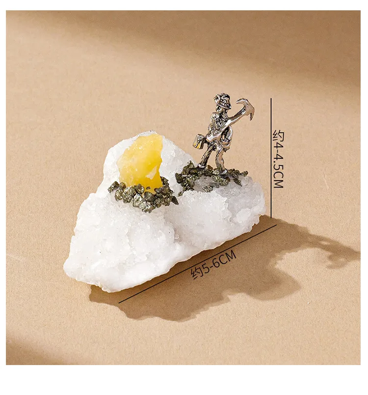 Natural Agate Alloy Silver Miner Ornaments Crystal Raw Stone Crystal Crafts Handmade Home Decoration display picture 1