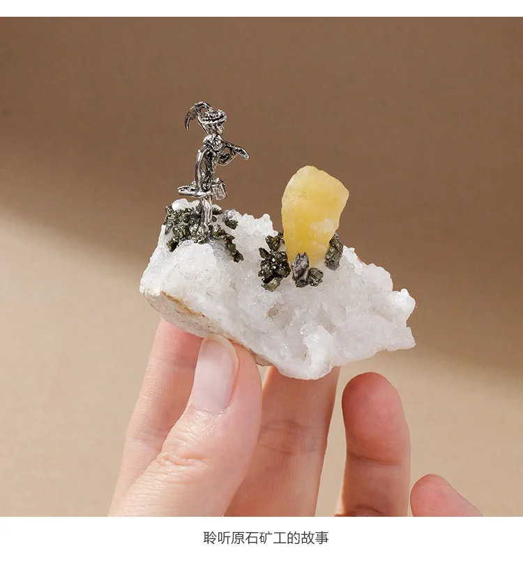 Natural Agate Alloy Silver Miner Ornaments Crystal Raw Stone Crystal Crafts Handmade Home Decoration display picture 2