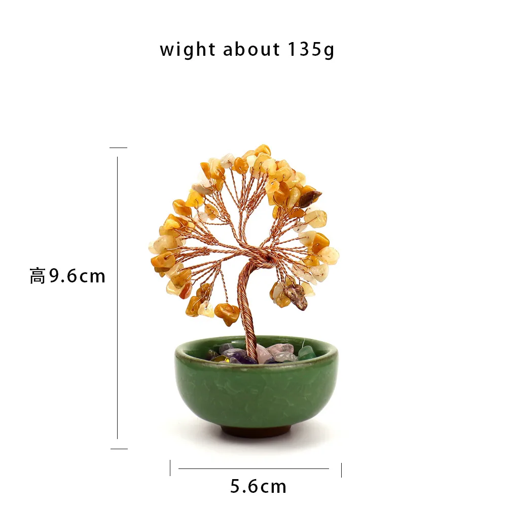 Natural Citrine Fortune Tree Tea Cup Treasure Bowl Crystal Money Tree Desktop Decoration Crystal Tree Ornament H14 display picture 6