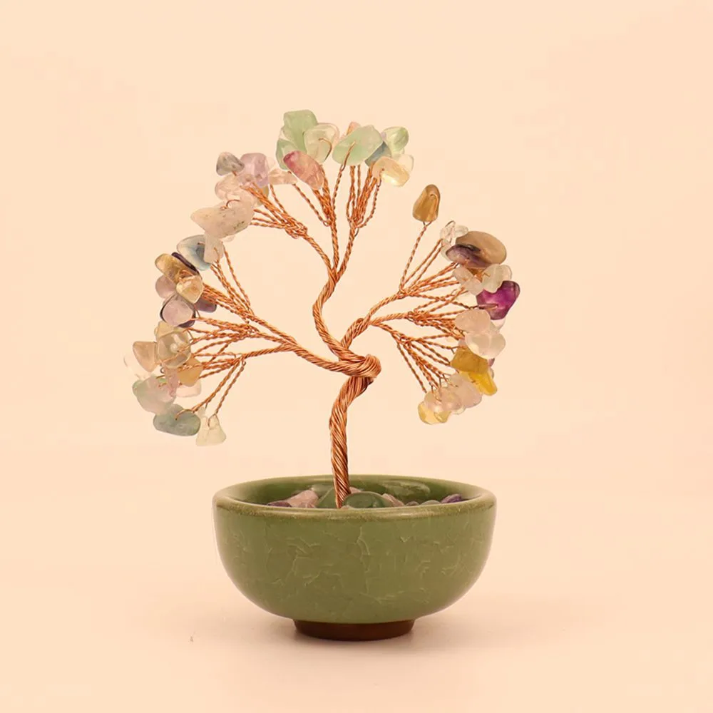 Natural Citrine Fortune Tree Tea Cup Treasure Bowl Crystal Money Tree Desktop Decoration Crystal Tree Ornament H14 display picture 10
