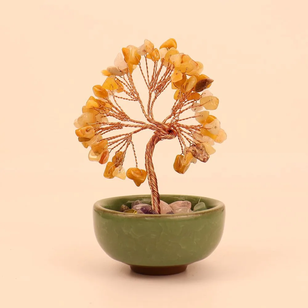 Natural Citrine Fortune Tree Tea Cup Treasure Bowl Crystal Money Tree Desktop Decoration Crystal Tree Ornament H14 display picture 12