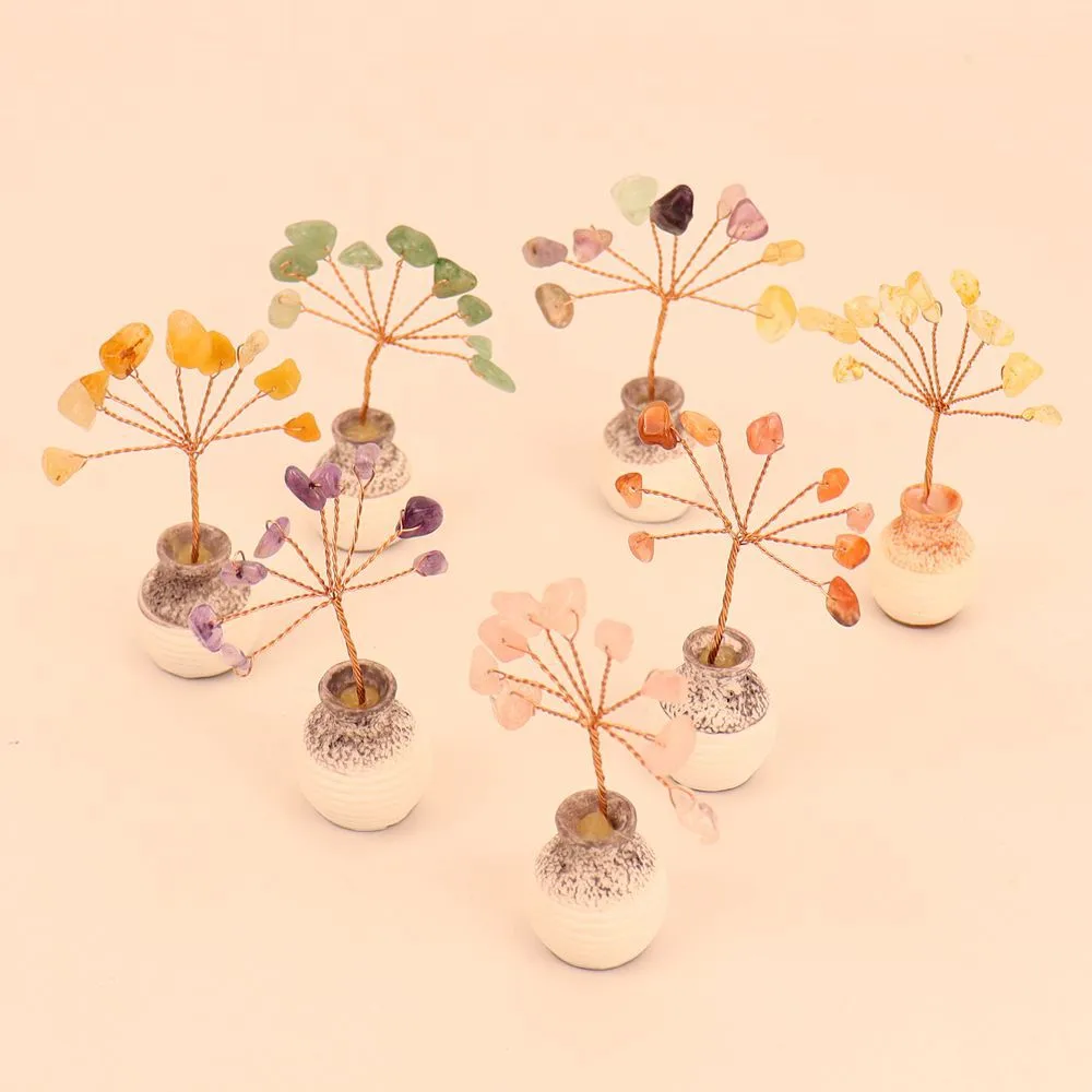 Natural Yellow Purple Pink Crystal Crystal Gravel Money Tree Hand-Woven Car Mini Crystal Tree Small Ornaments H22 display picture 2