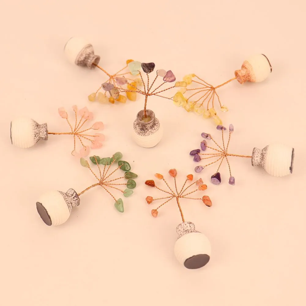 Natural Yellow Purple Pink Crystal Crystal Gravel Money Tree Hand-Woven Car Mini Crystal Tree Small Ornaments H22 display picture 3
