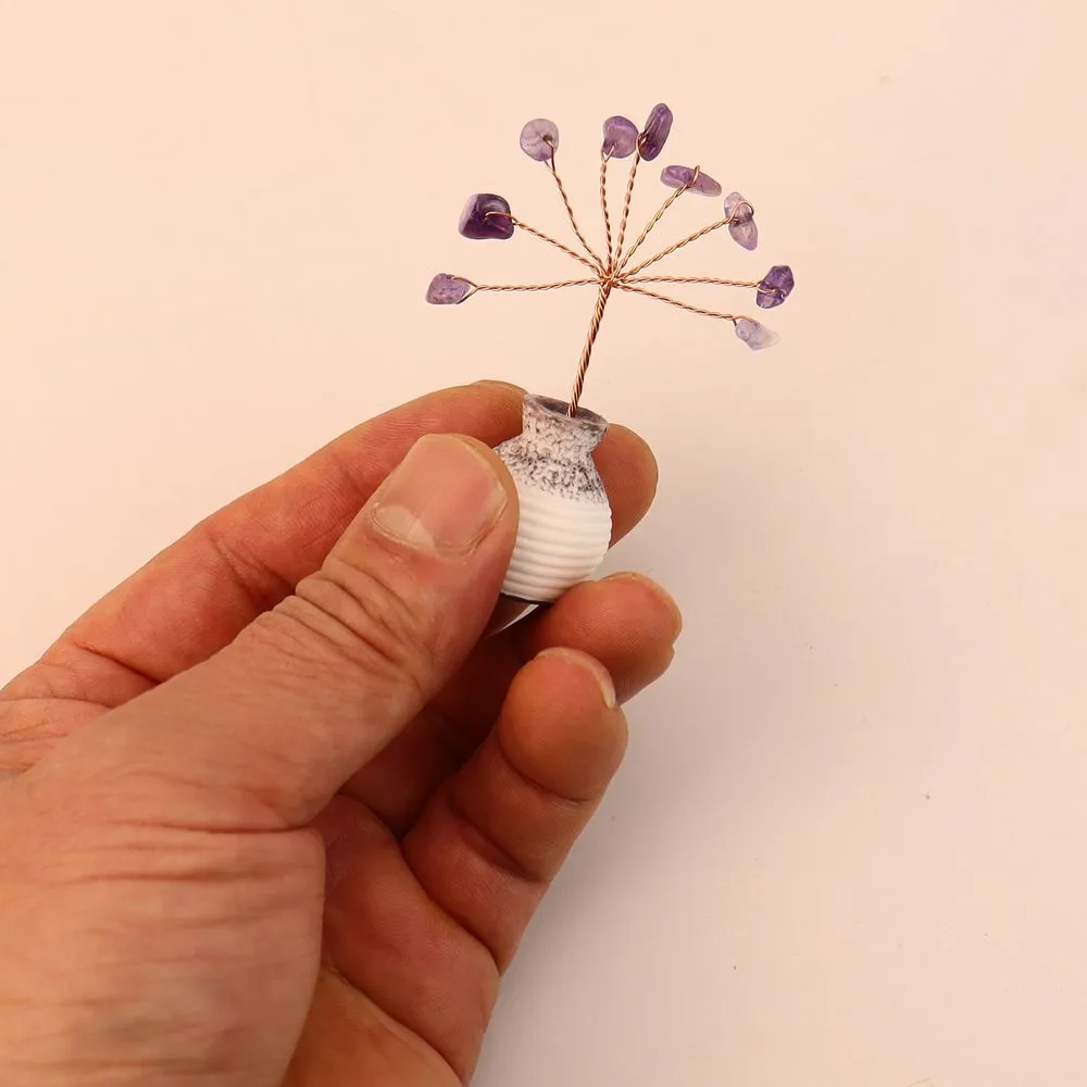 Natural Yellow Purple Pink Crystal Crystal Gravel Money Tree Hand-Woven Car Mini Crystal Tree Small Ornaments H22 display picture 4